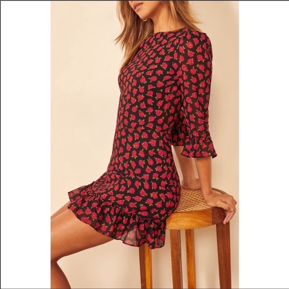 NEW Reformation Doutzen Mini Dress Cassandra Red Roses Size 12 - Picture 3 of 7
